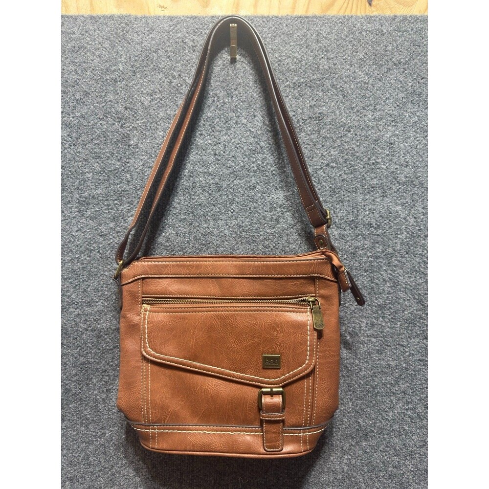 b.o.c. Born Concept Brown Faux Leather Crossbody Bag Organizer Purse Cognac